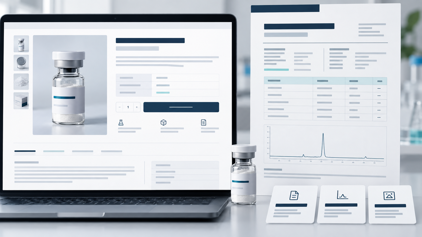 Conceptual peptide product details and supporting document interface
